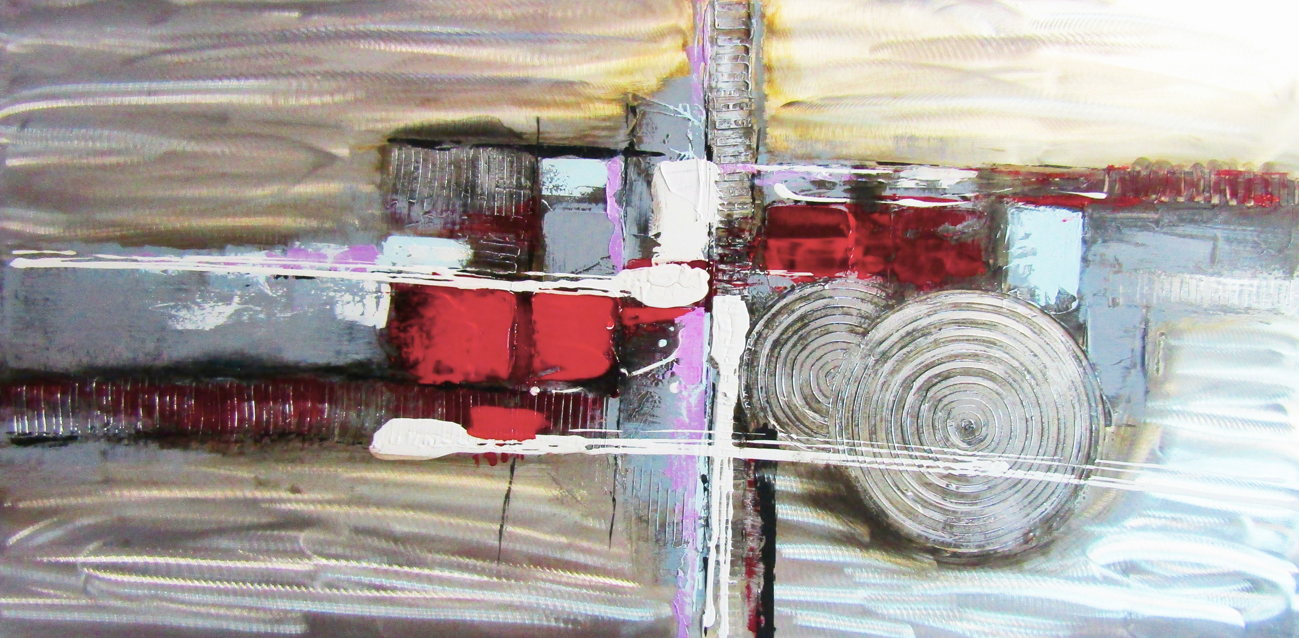 HA084 Wall décor art oil on canvas abstract red silver grey tones